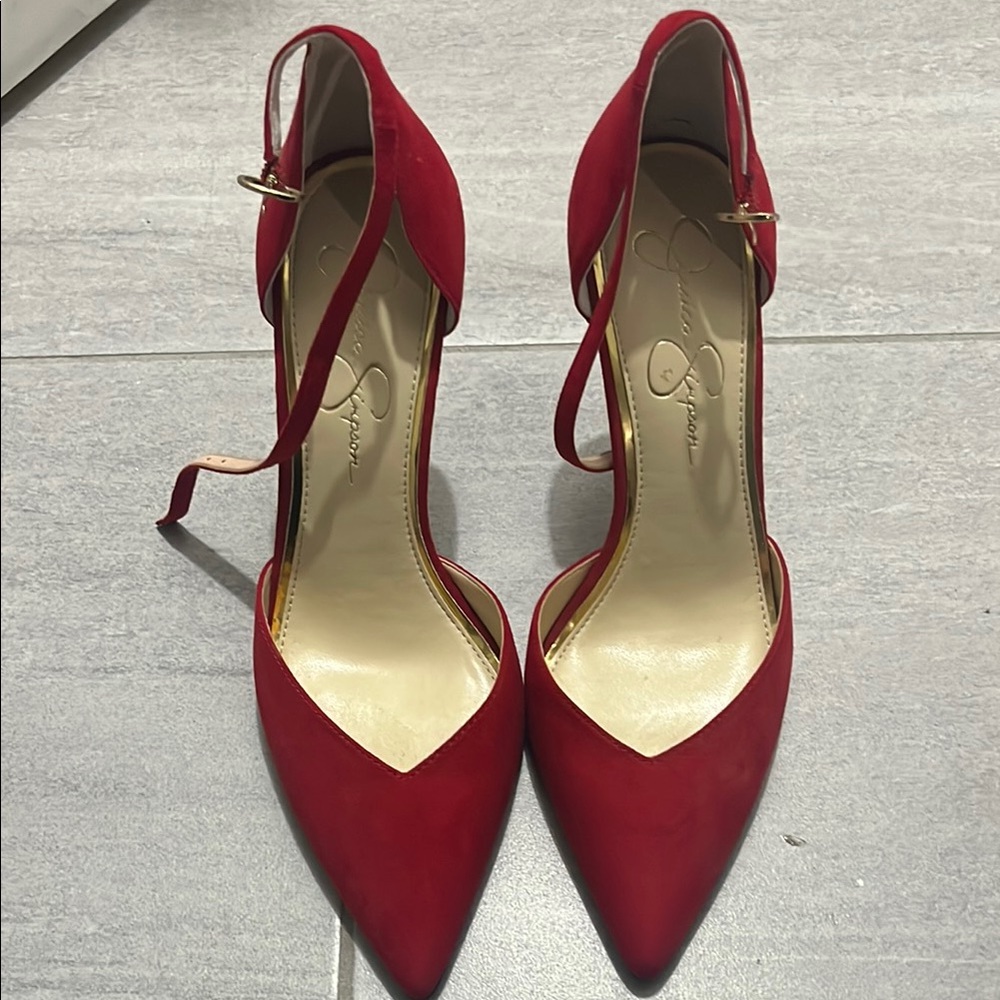 Jessica Simpson Red Stiletto Heels with Ankle Strap